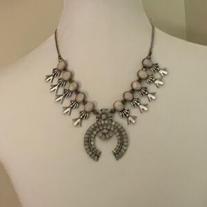 Squash Blossom Silver Toned Metal and Pale Beads Fashion Jewelry Neutral